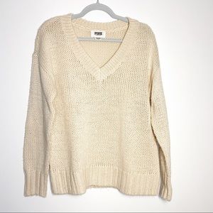 VS Pink Oversized Cream Knit Sweater